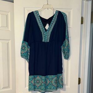 As U Wish Navy and Teal Long Sleeve Dress
